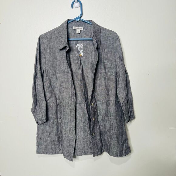 Coldwater Creek 100% Linen Gray Button Up Tunic Blazer Cardigan NWT sz M - Picture 1 of 11